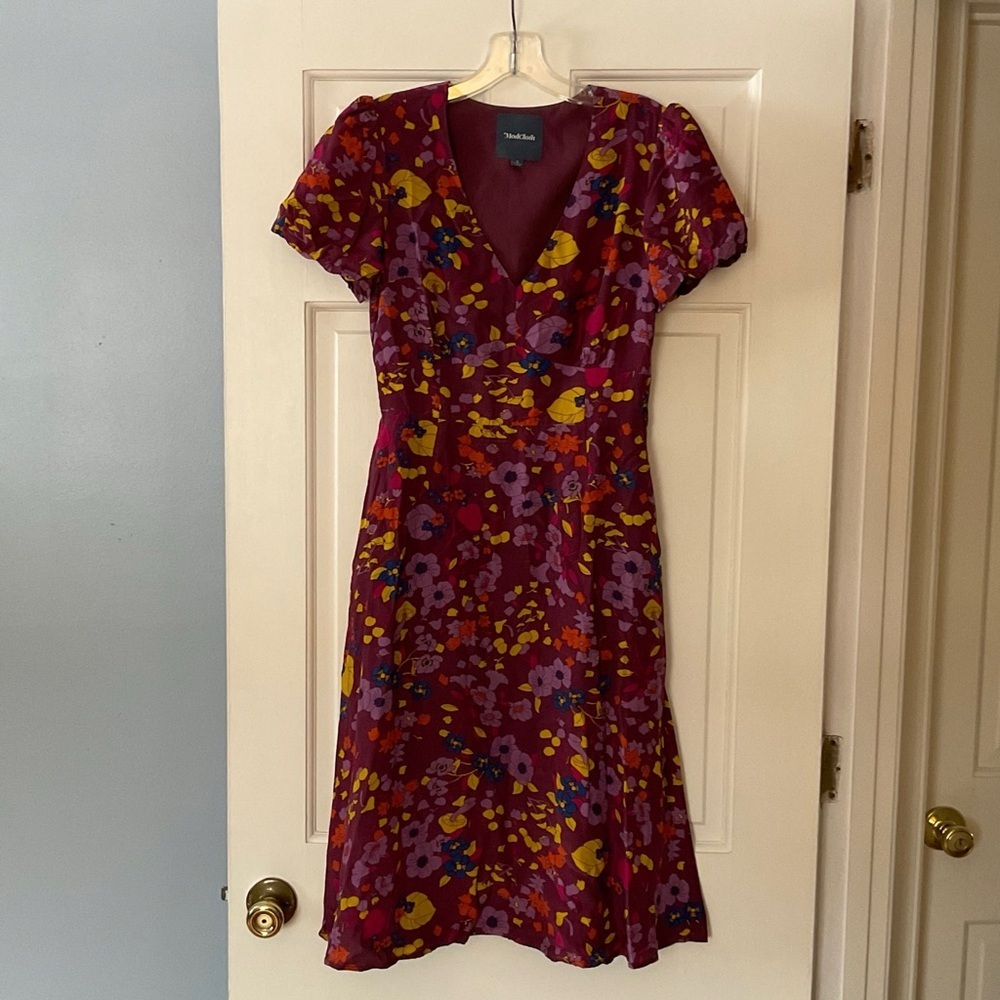 ModCloth The Sweetest Occasion Midi Dress Purple Floral Mushroom Puff Sleeve S